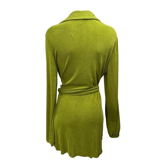 Princess Polly Green Long Sleeve Collared Deep V Neck Wrap Mini Dress Size 2 - Picture 2 of 4